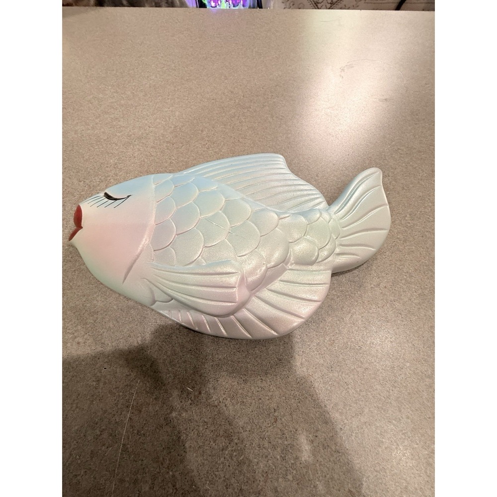 Vintage Miller Studio Chalkware Fish Green Pearlized Retro Wall Decor